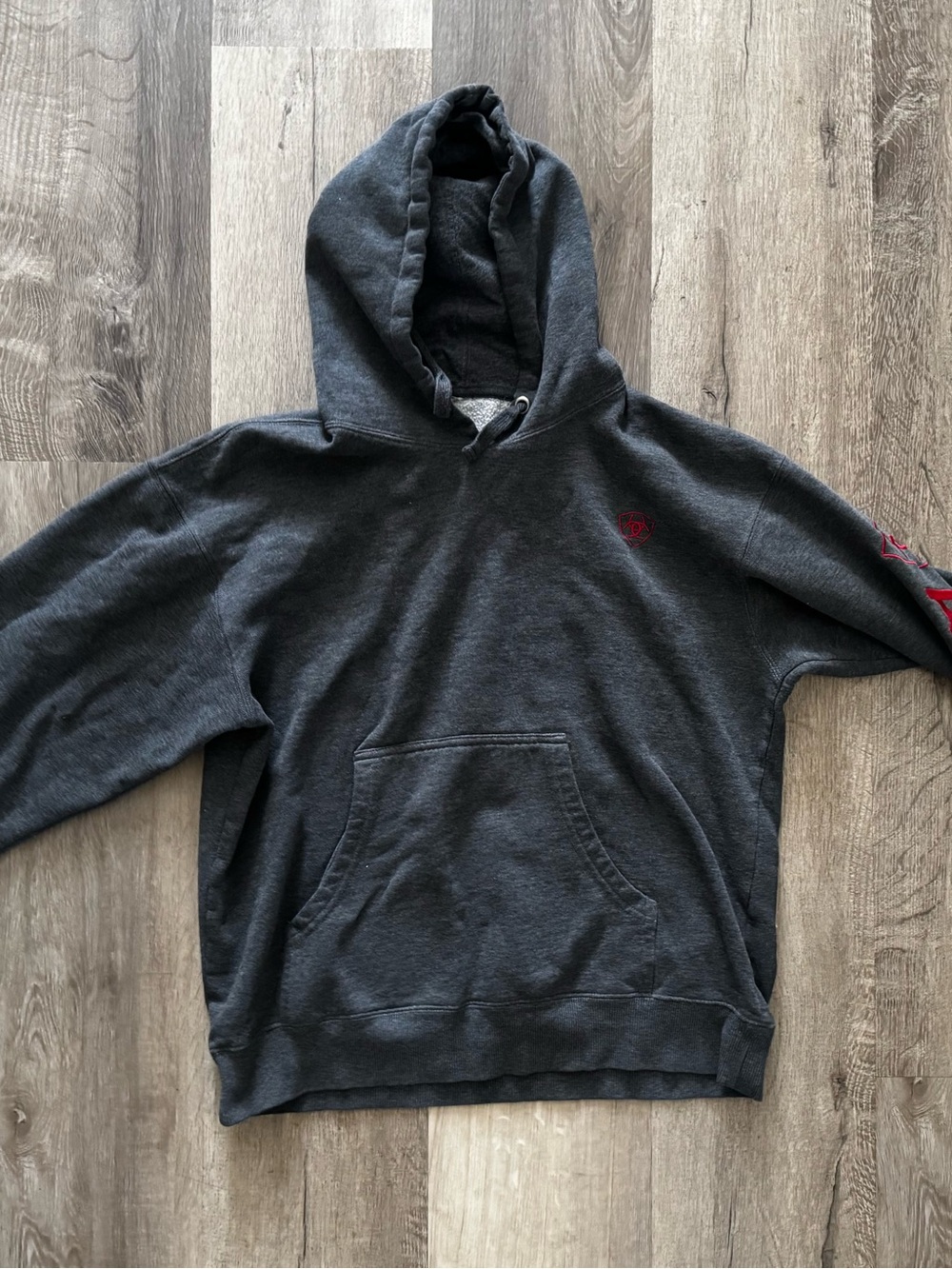 Ariat Dark Charcoal Hooded Pullover Sweatshirt with Red Logo